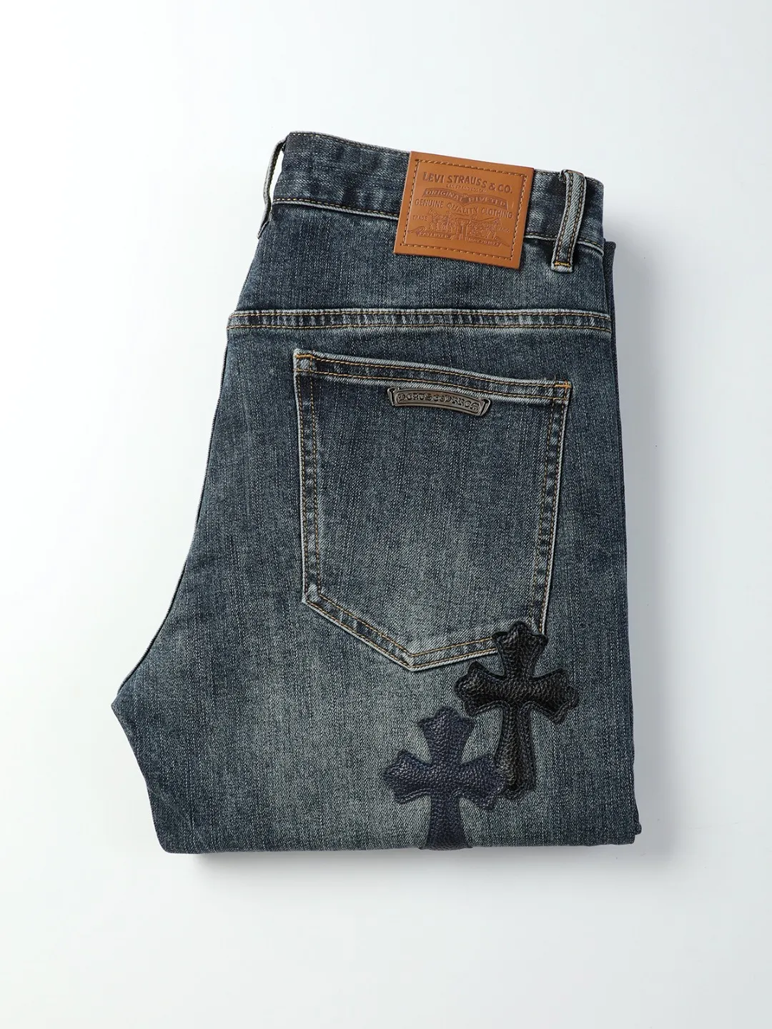 Chrome Heart ， ，Retro Light Blue ， ， ， 、 、 ， ， 、 ； Black Genuine Leather ， ， ， ， ， 。 Size：29-38